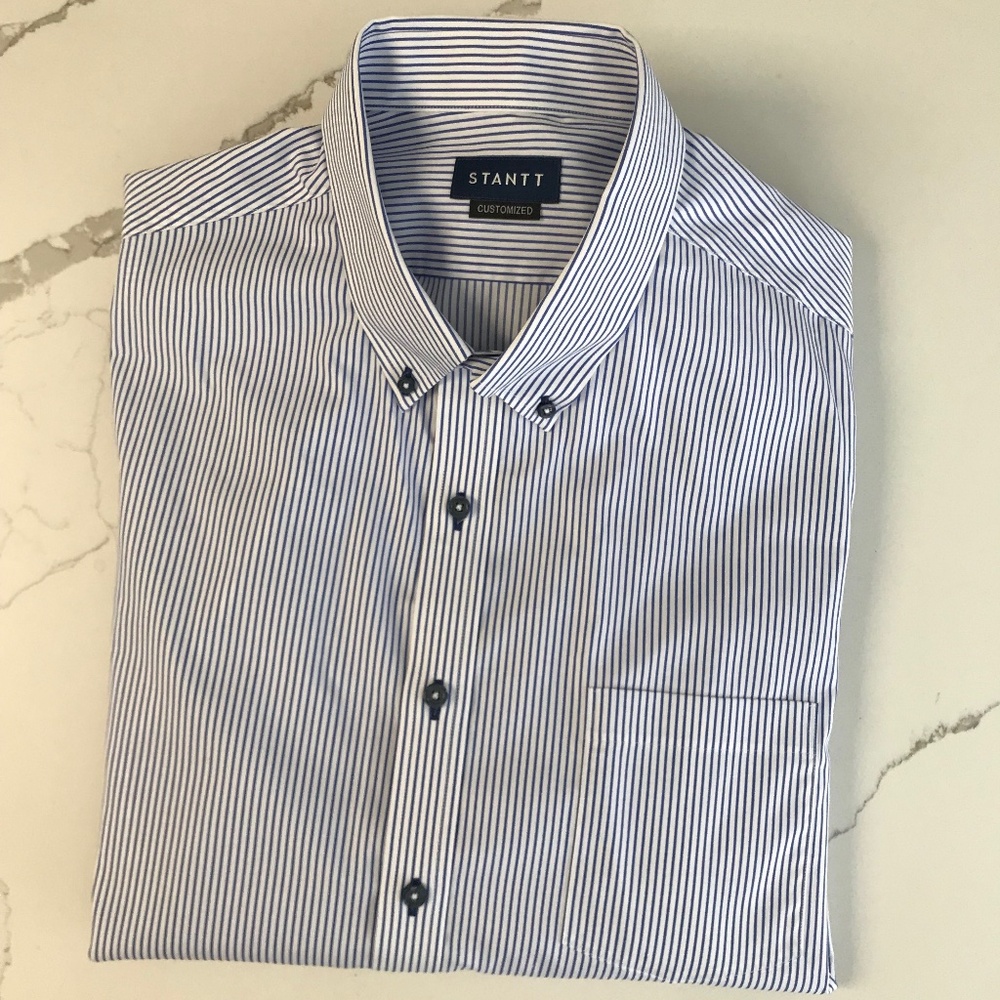 Stantt Customized Men’s Button Down 18” Wrinkle Resist Dress Shirt 100% Cotton